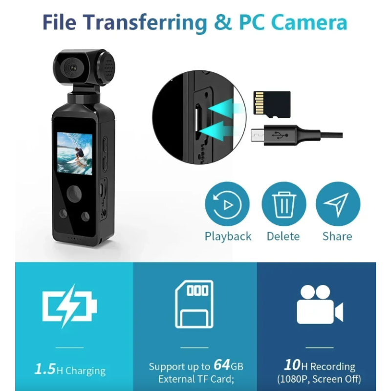 Caméra Sport 4K Ultra HD de Poche 270° Rotative WiFi Vlog Casque Vélo Voyage Enregistreur Mini Caméra d'Action