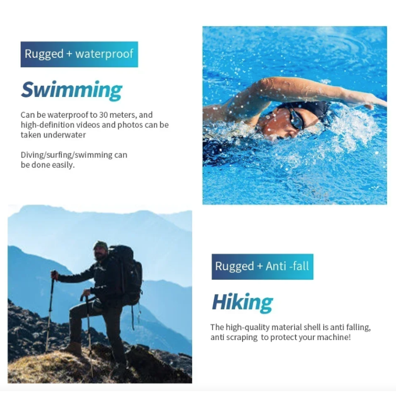 Caméra Sport 4K Ultra HD de Poche 270° Rotative WiFi Vlog Casque Vélo Voyage Enregistreur Mini Caméra d'Action