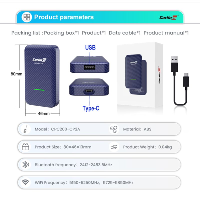 CarlinKit 4.0 CarPlay sans fil pour Audi VW Kia Adaptateur voiture compact Installation facile Plug and Play