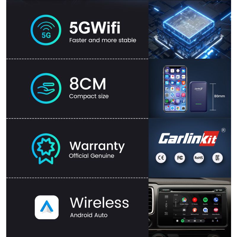 CarlinKit 4.0 CarPlay sans fil pour Audi VW Kia Adaptateur voiture compact Installation facile Plug and Play