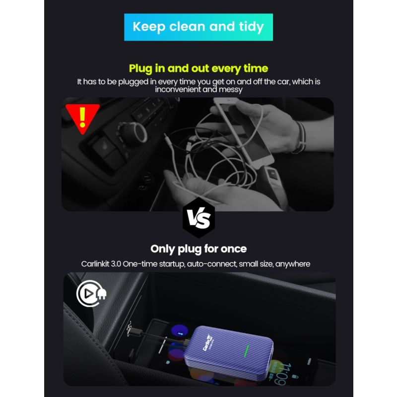 CarlinKit 4.0 CarPlay sans fil pour Audi VW Kia Adaptateur voiture compact Installation facile Plug and Play