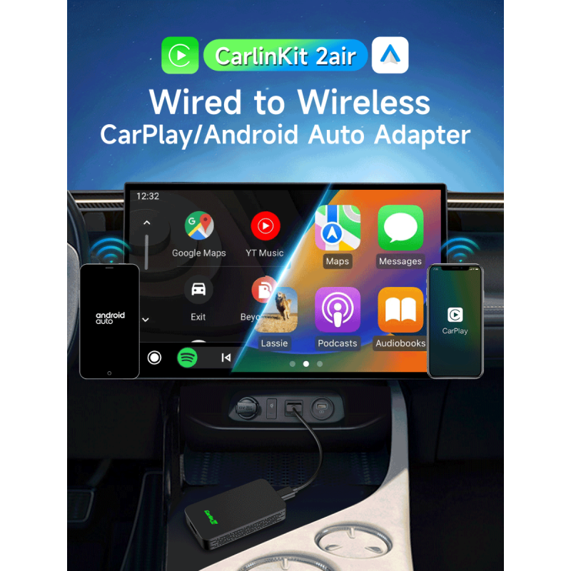 CarlinKit 2air 5.0 Connectivité sans Fil Adaptateur CarPlay et Android Auto Solution Innovante pour Voiture