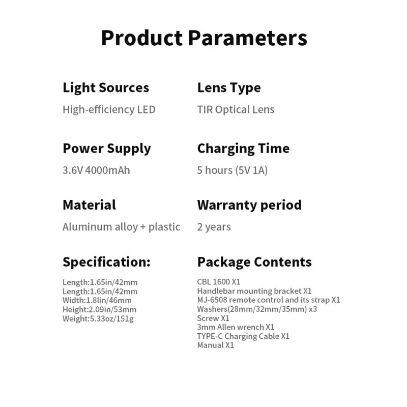 Magicshine CBL1600 Lumière de Vélo Brillante 1600 Lumen pour Vélo VTT Accessoires de Vélo Sécurité Cycliste