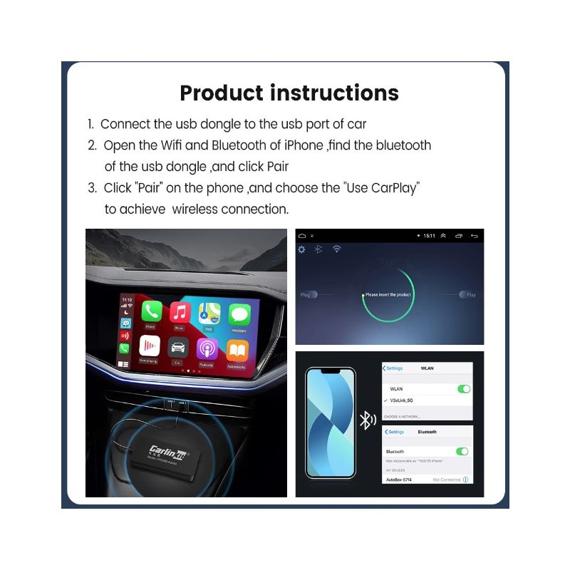 CarlinKit Dongle CarPlay USB pour autoradio Android sans câbles encombrants AI Box connexion instantanée