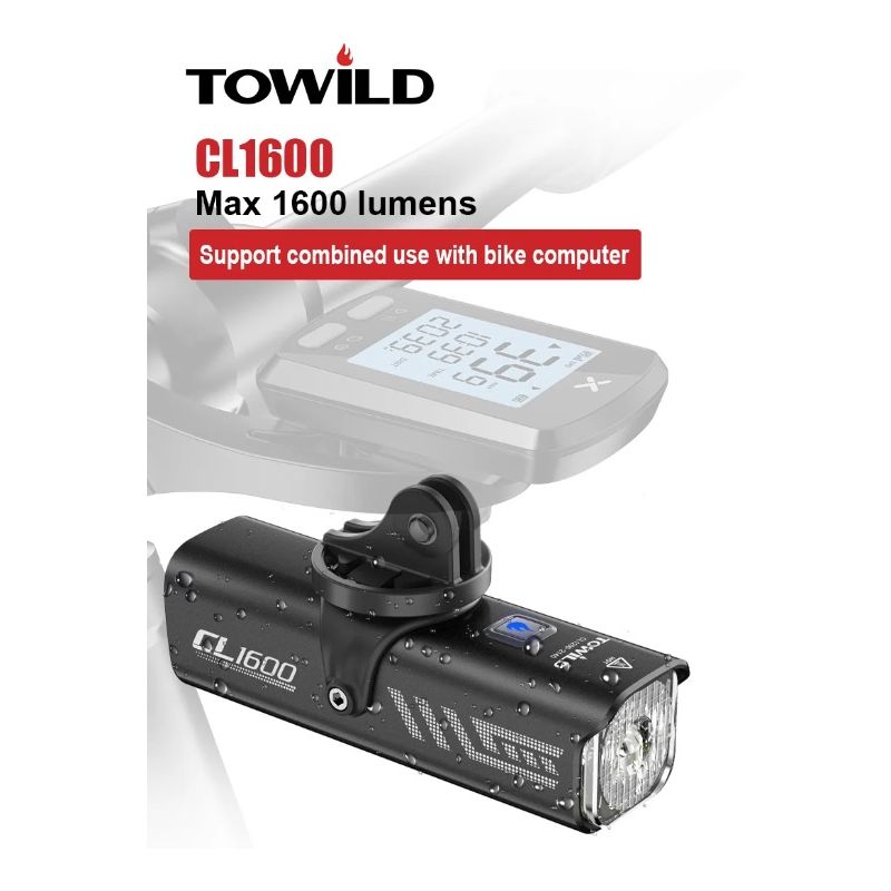 Lampe frontale TOWILD CL1600 1600LM rechargeable USB avec batterie 5000mAh pour cyclisme urbain et aventures