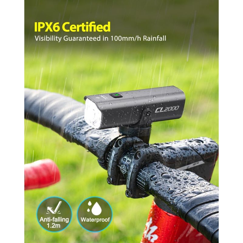 TOWILD CL2000 Phare Vélo 2000LM Super Lumineux Étanche, Lumière Avant VTT Route Cyclisme Nuit