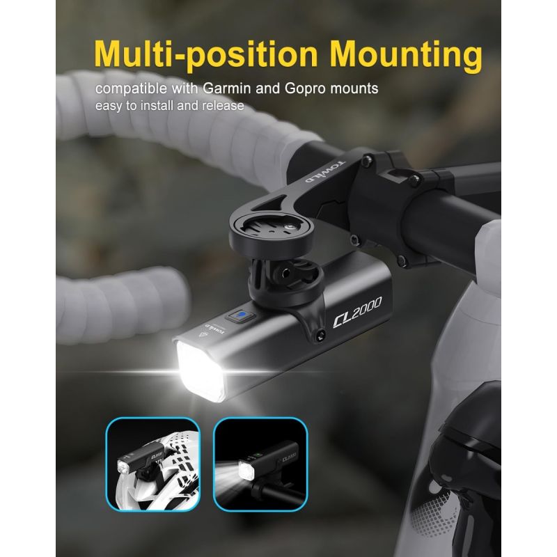 TOWILD CL2000 Phare Vélo 2000LM Super Lumineux Étanche, Lumière Avant VTT Route Cyclisme Nuit