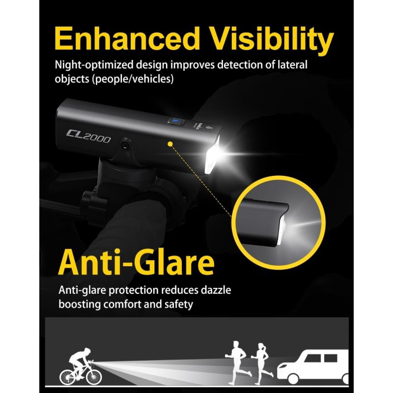 TOWILD CL2000 Phare Vélo 2000LM Super Lumineux Étanche, Lumière Avant VTT Route Cyclisme Nuit