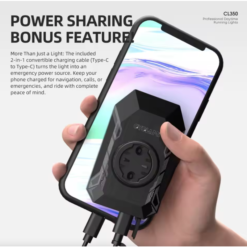 CYCLAMI CL350 Phare Vélo 4000mAh, éclairage cyclisme Type-C, support ordi, IPX4, Banque d'alim.