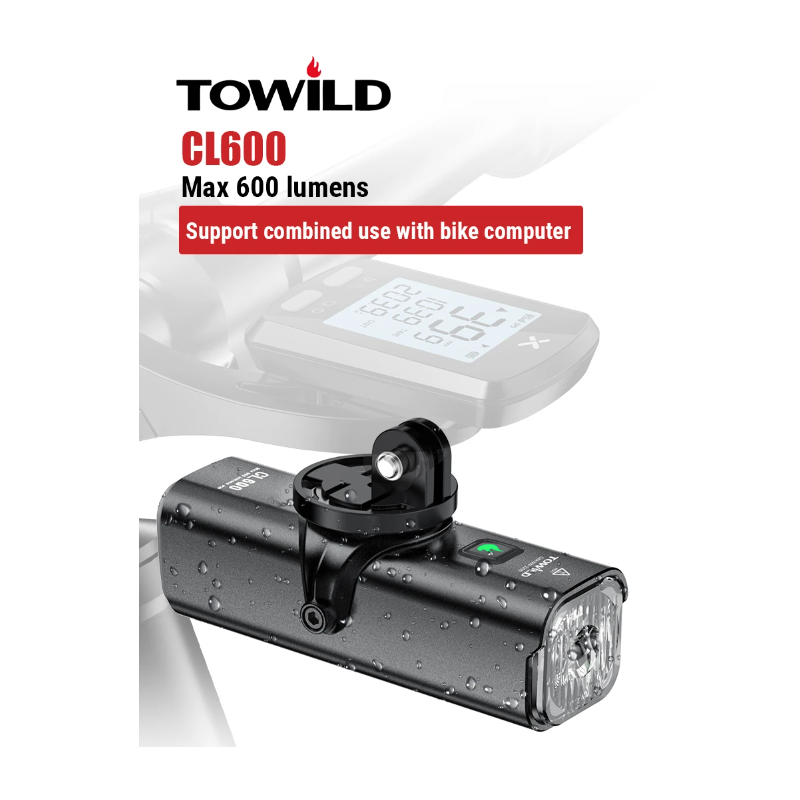Lampe de vélo TOWILD CL600 LED rechargeable USB 2000mAh haute luminosité étanche sécurité cycliste