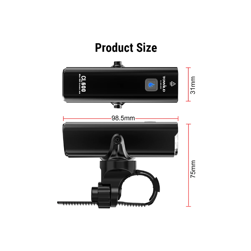 Lampe de vélo TOWILD CL600 LED rechargeable USB 2000mAh haute luminosité étanche sécurité cycliste