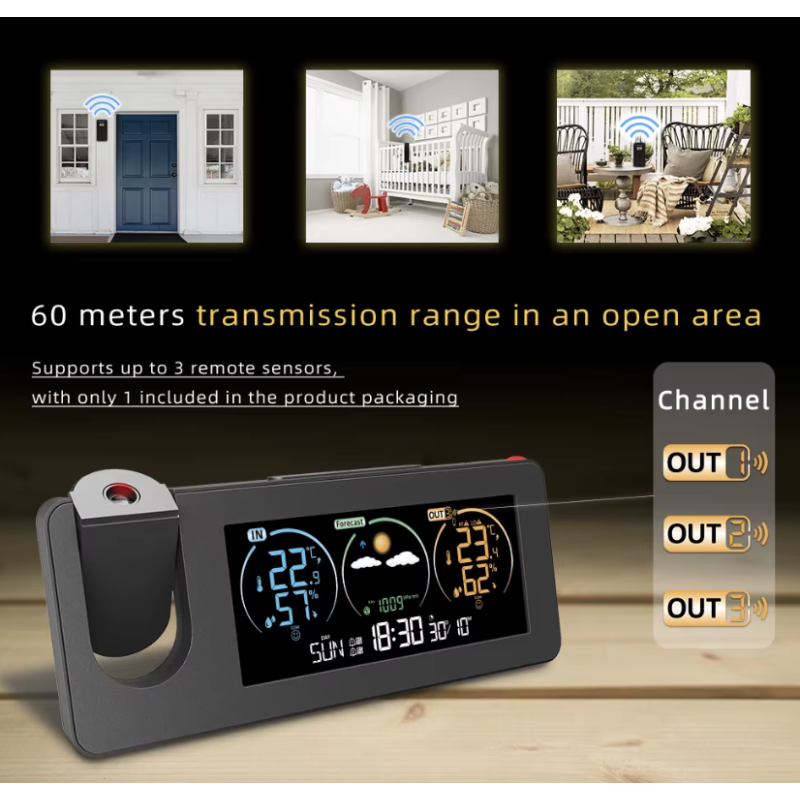 Horloge murale de projection multifonctionnelle Réveil numérique Station météo électronique Design élégant
