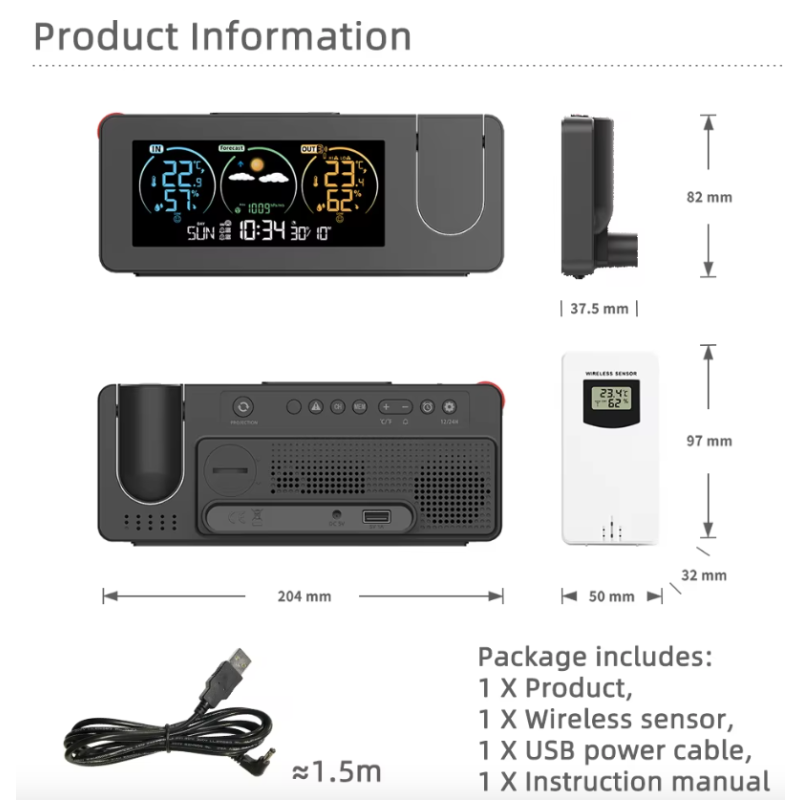Horloge murale de projection multifonctionnelle Réveil numérique Station météo électronique Design élégant