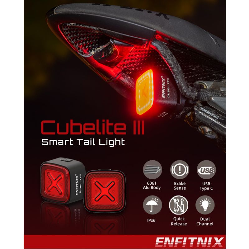 Enfitnix Cubelite III Feu Arrière Intelligent 30 Lumens Recharge USB Longue Durée Sécurité Cycliste