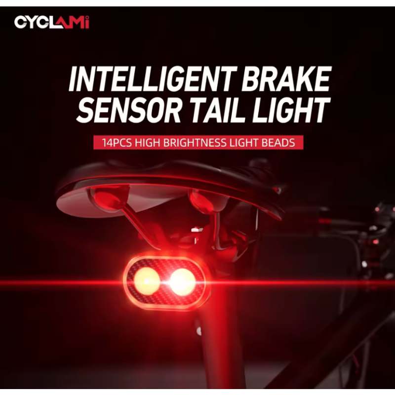 CYCLAMI CY200 Éclairage Intelligent Sécurité à Vélo avec Détection Intelligente de Freinage et Phare Avant LED
