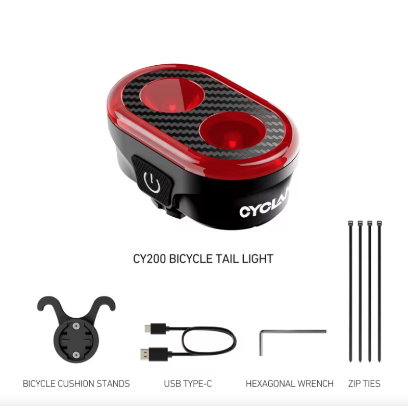 CYCLAMI CY200 Éclairage Intelligent Sécurité à Vélo avec Détection Intelligente de Freinage et Phare Avant LED