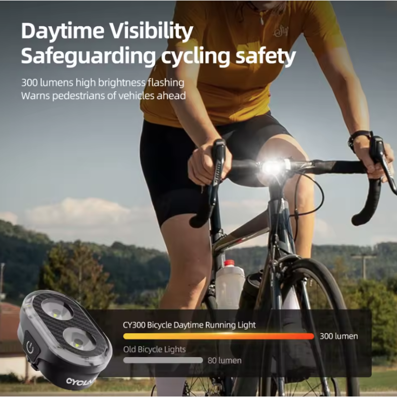 CYCLAMI CY200 Éclairage Intelligent Sécurité à Vélo avec Détection Intelligente de Freinage et Phare Avant LED
