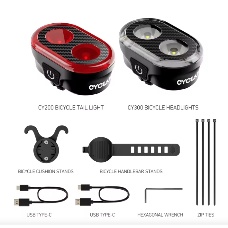 CYCLAMI CY200 Éclairage Intelligent Sécurité à Vélo avec Détection Intelligente de Freinage et Phare Avant LED