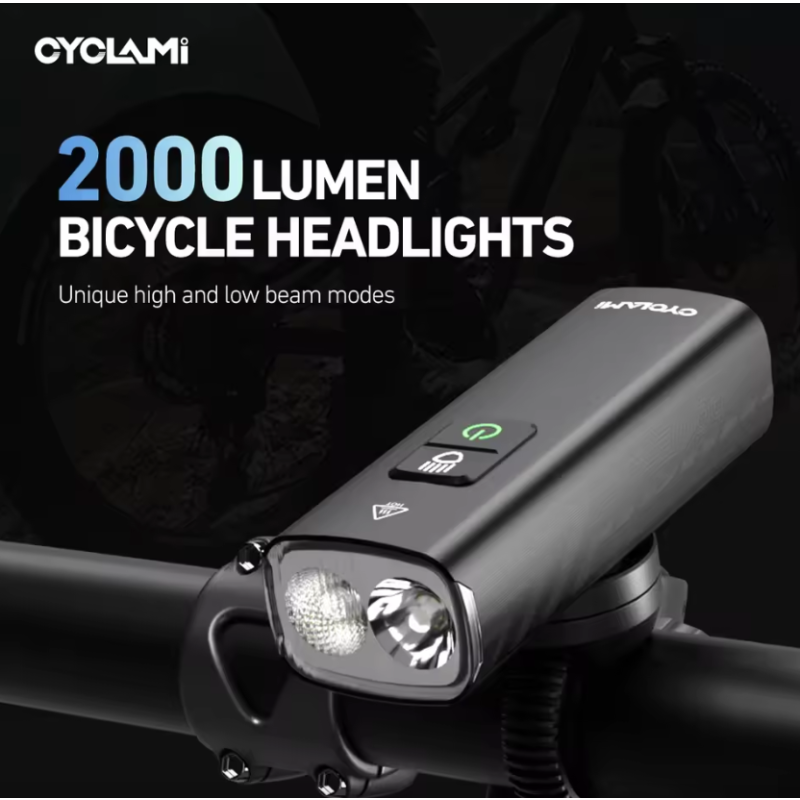 CYCLAMI BR2000 Phare Vélo Puissant 2000 Lumens USB-C | Lumière Avant VTT Route Haute Luminosité, Sécurité