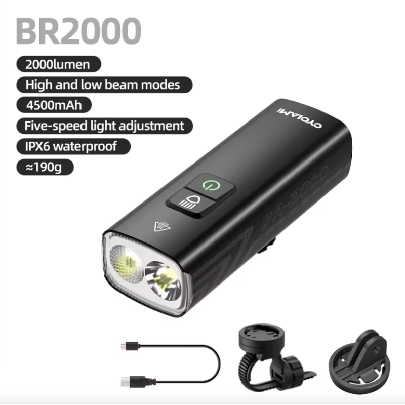 CYCLAMI BR2000 Phare Vélo Puissant 2000 Lumens USB-C | Lumière Avant VTT Route Haute Luminosité, Sécurité