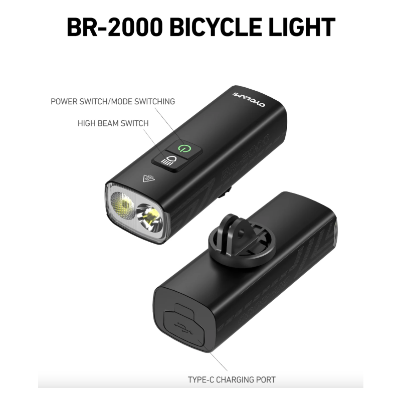 CYCLAMI BR2000 Phare Vélo Puissant 2000 Lumens USB-C | Lumière Avant VTT Route Haute Luminosité, Sécurité