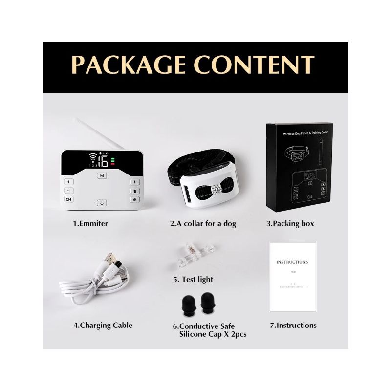 Clôture Sans Fil Chien 2-en-1 Système de Clôture Électronique et Collier de Dressage pour Tous Tailles Chiens