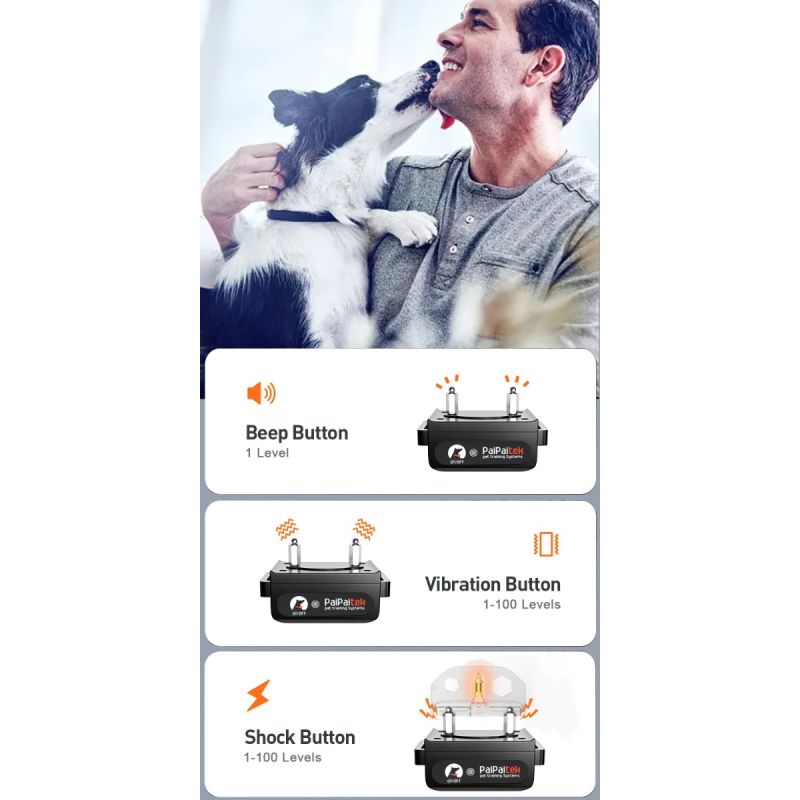 Collier de dressage pour chien électrique 1000m avec modes ajustables et contrôle des aboiements rechargeable
