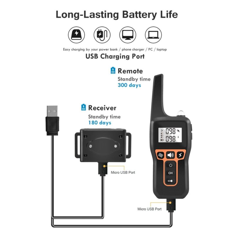 Collier de dressage pour chien électrique 1000m avec modes ajustables et contrôle des aboiements rechargeable