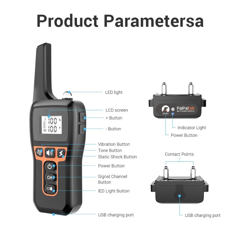 Collier de dressage pour chien électrique 1000m avec modes ajustables et contrôle des aboiements rechargeable