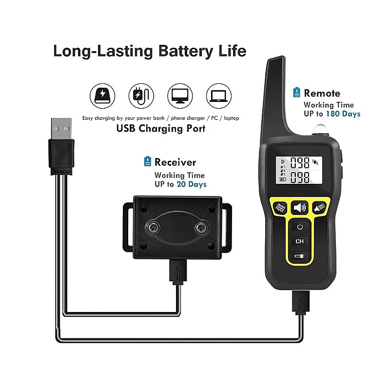 Collier de dressage pour chien électrique 1000m avec modes ajustables et contrôle des aboiements rechargeable