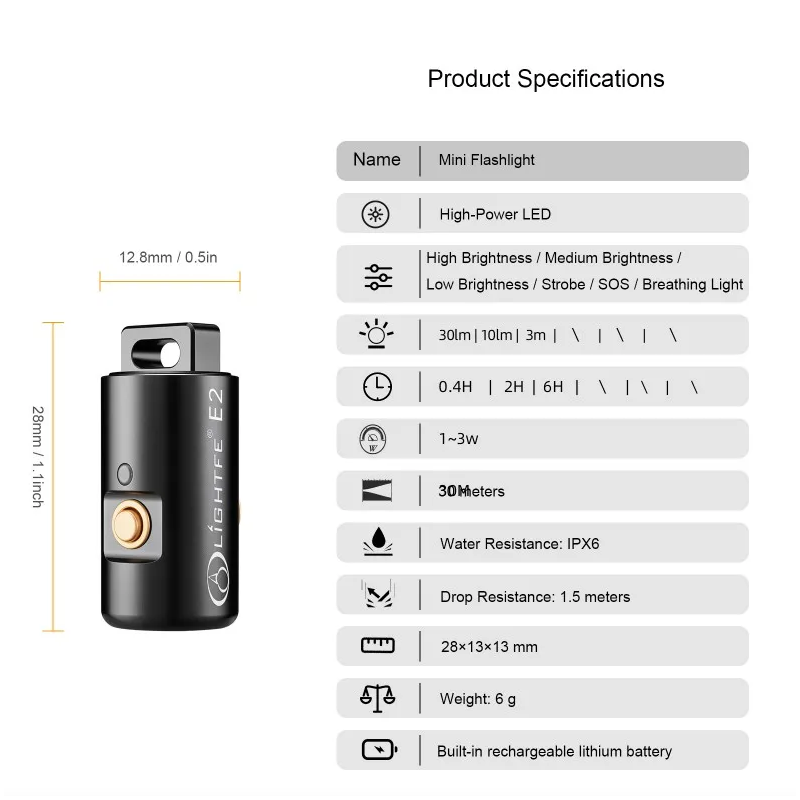Mini Lampe de Poche LED Rechargeable USB pour Camping, Randonnée, Porte-clés & Collier - Compacte, Urgence