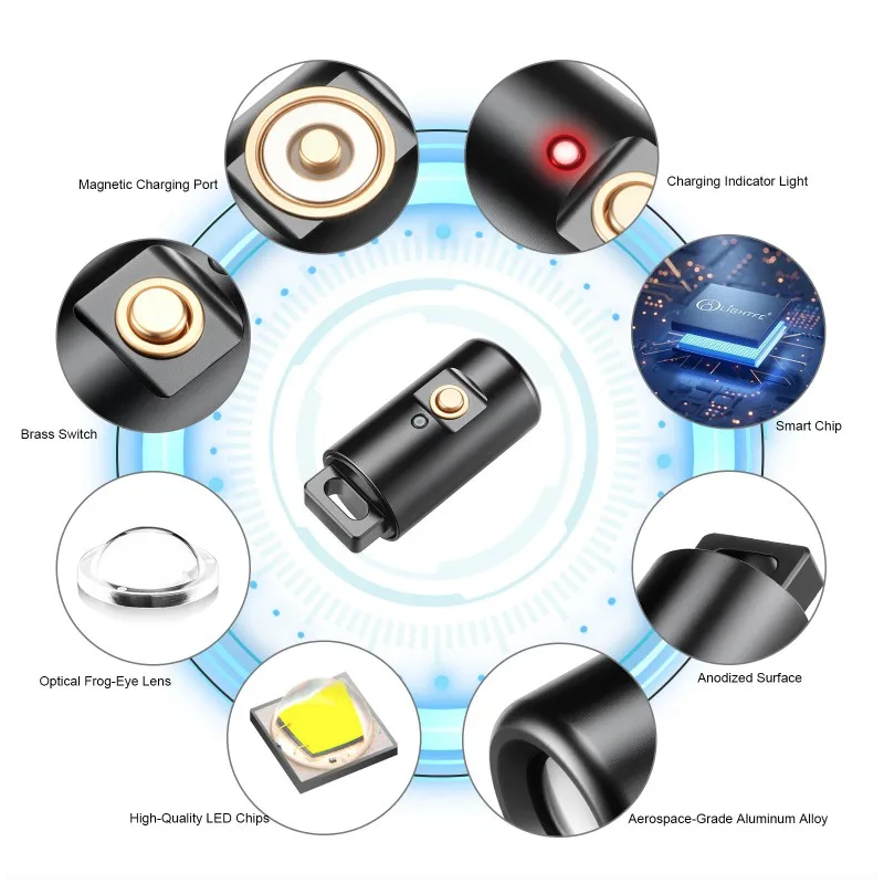 Mini Lampe de Poche LED Rechargeable USB pour Camping, Randonnée, Porte-clés & Collier - Compacte, Urgence