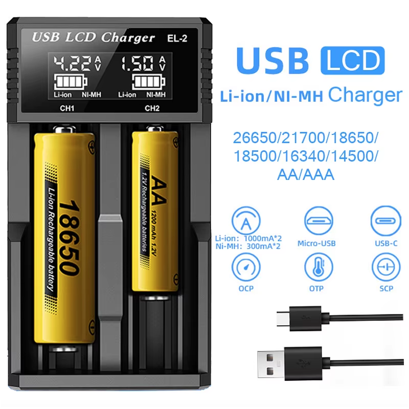 Chargeur USB LCD Intelligent pour Batteries Lithium Rechargeables 18650 3,7 V Écran LCD Gestion Efficace