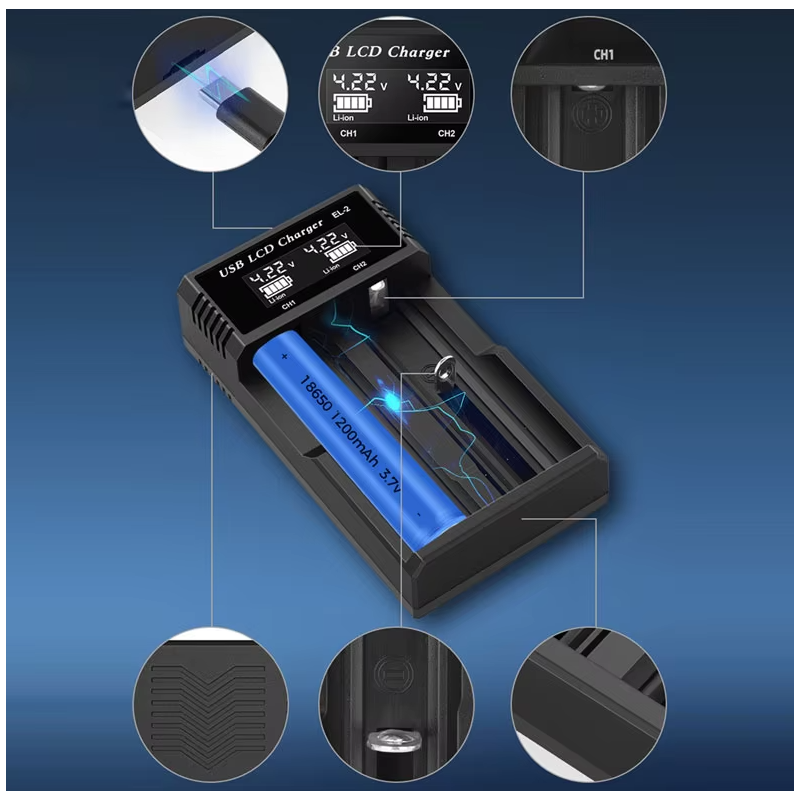 Chargeur USB LCD Intelligent pour Batteries Lithium Rechargeables 18650 3,7 V Écran LCD Gestion Efficace