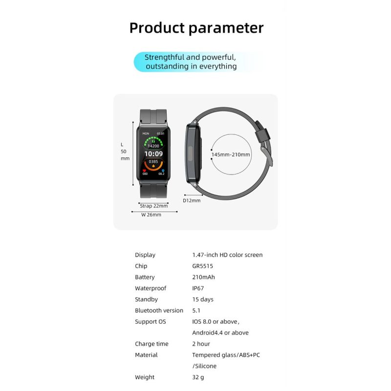 EP01 Montre Connectée Smartwatch Santé ECG PPG Glycémie Température FC Sommeil Sport Fitness Tracker HD 1.47