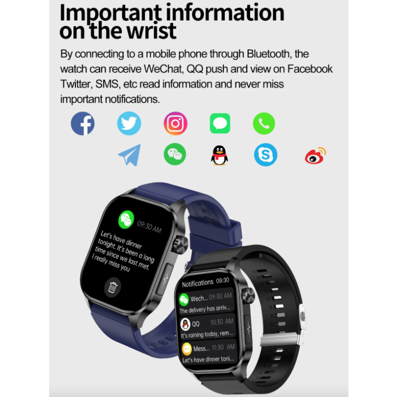 E580 Montre Connectée Santé: Glycémie, ECG, Tension Artérielle, SpO2, IP68 Étanchéité