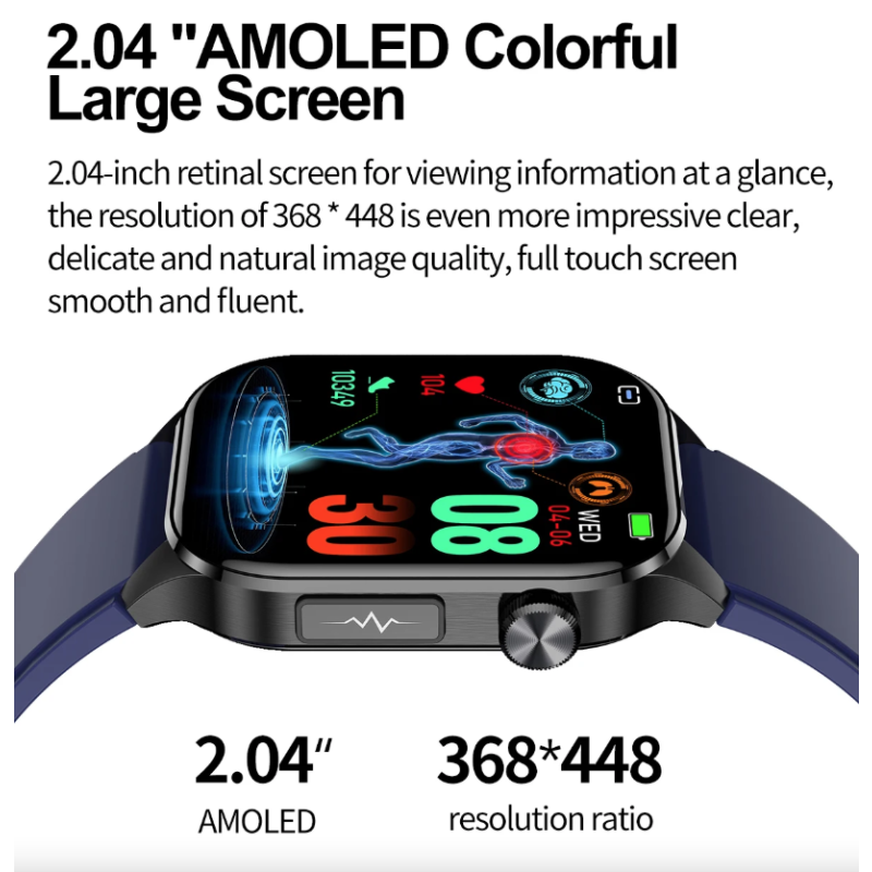 E580 Montre Connectée Santé: Glycémie, ECG, Tension Artérielle, SpO2, IP68 Étanchéité