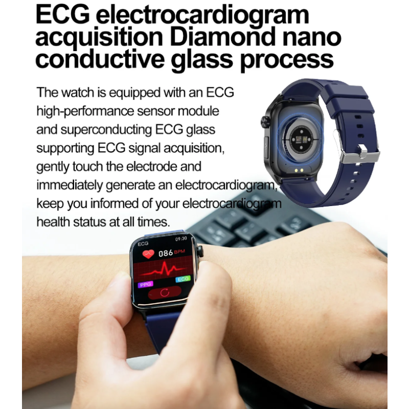 E580 Montre Connectée Santé: Glycémie, ECG, Tension Artérielle, SpO2, IP68 Étanchéité