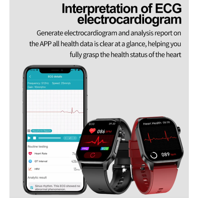 E580 Montre Connectée Santé: Glycémie, ECG, Tension Artérielle, SpO2, IP68 Étanchéité