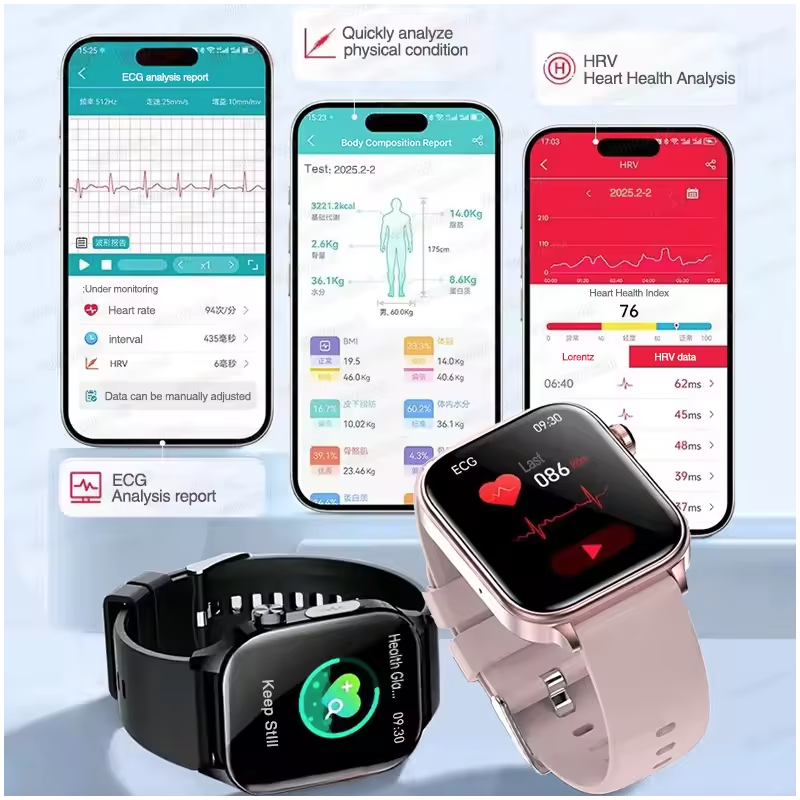 Montre connectée ET585 ECG PPG: Diagnostic AI, Lipides, Acide Urique, Hommes & Femmes, Santé Complète