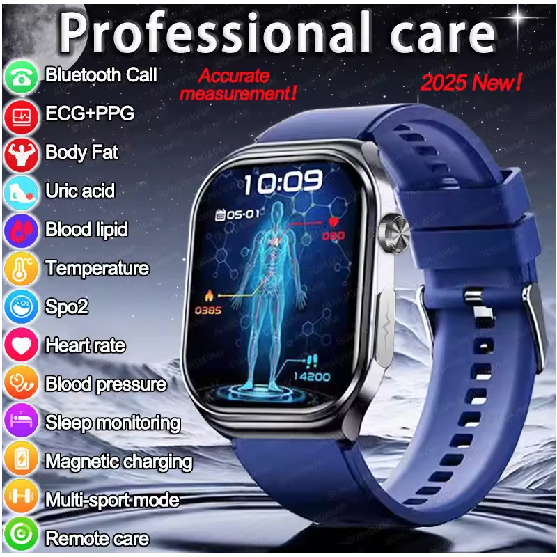 Montre connectée ET585 ECG PPG: Diagnostic AI, Lipides, Acide Urique, Hommes & Femmes, Santé Complète