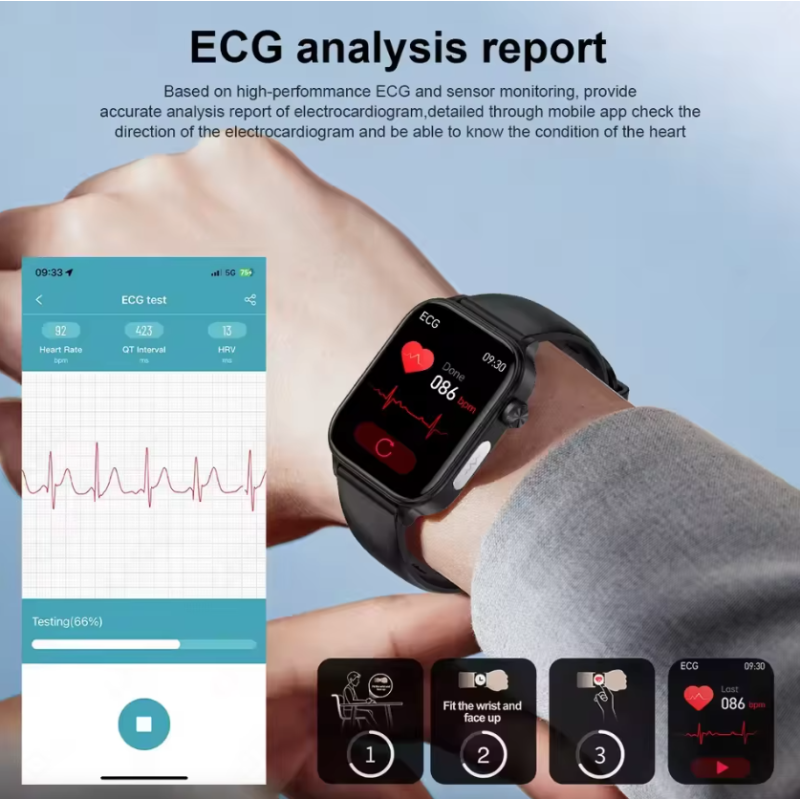 Montre connectée ET585 ECG PPG: Diagnostic AI, Lipides, Acide Urique, Hommes & Femmes, Santé Complète