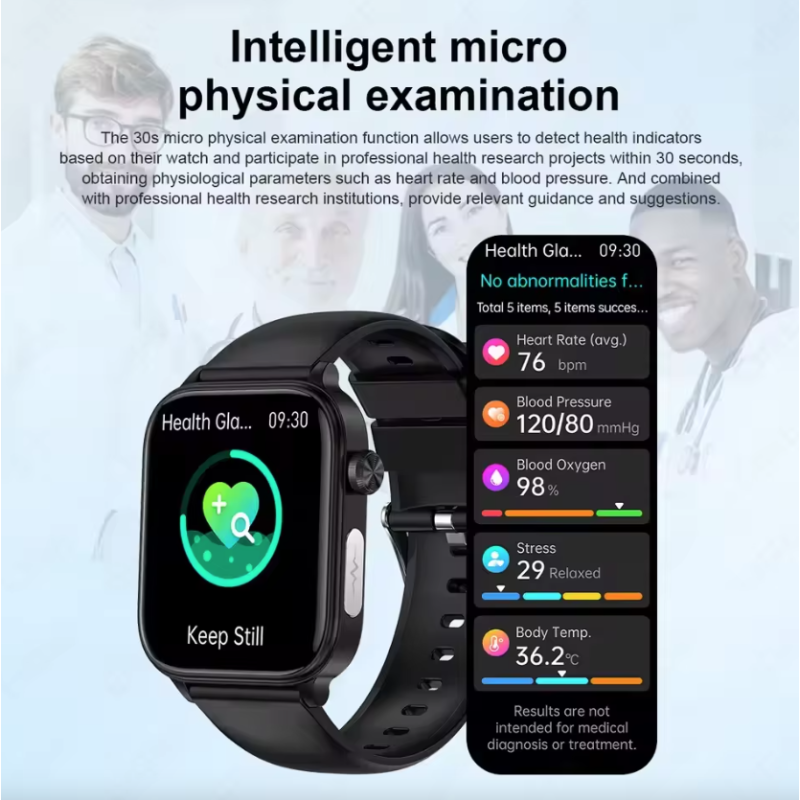 Montre connectée ET585 ECG PPG: Diagnostic AI, Lipides, Acide Urique, Hommes & Femmes, Santé Complète