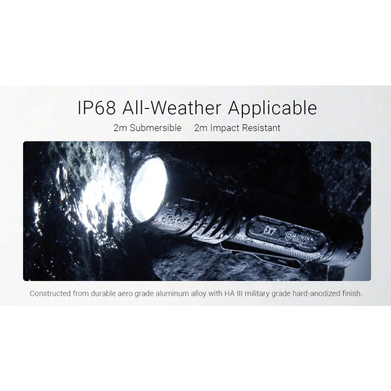 Nitecore EX7 - Lampe de Poche 6000 Lumens USB-C Rechargeable. Puissante pour Extérieur, Randonnée, Camping.