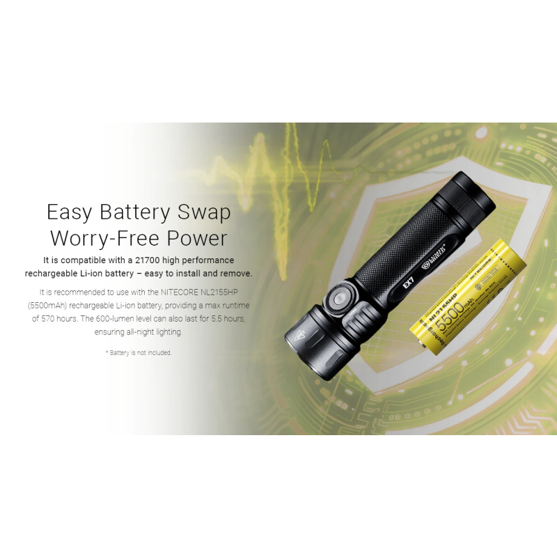 Nitecore EX7 - Lampe de Poche 6000 Lumens USB-C Rechargeable. Puissante pour Extérieur, Randonnée, Camping.