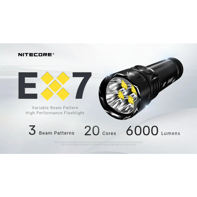 Nitecore EX7 - Lampe de Poche 6000 Lumens USB-C Rechargeable. Puissante pour Extérieur, Randonnée, Camping.