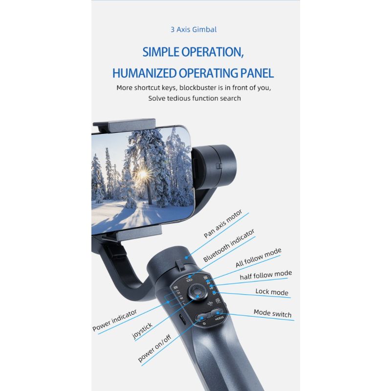 Stabilisateur F10 Pro cardan 3 axes pour vidéographie mobile et qualité vidéo fluide compatible Android iPhone