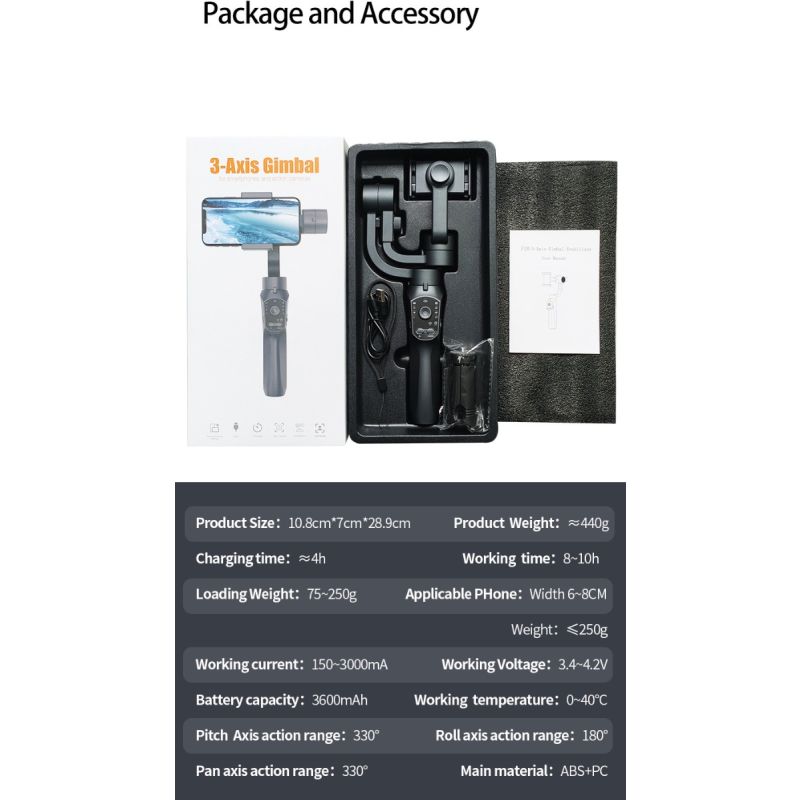 Stabilisateur F10 Pro cardan 3 axes pour vidéographie mobile et qualité vidéo fluide compatible Android iPhone