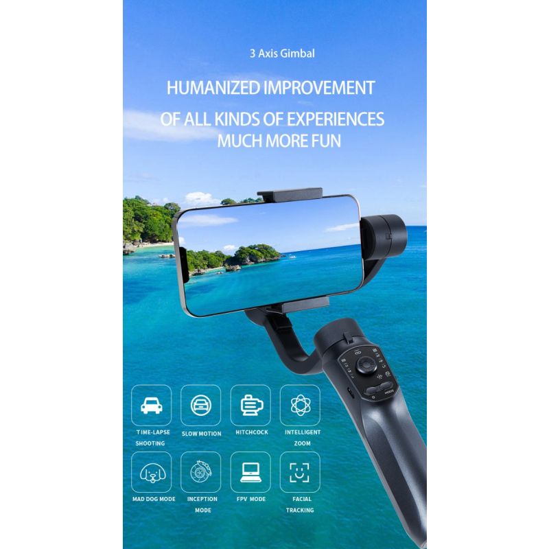 Stabilisateur F10 Pro cardan 3 axes pour vidéographie mobile et qualité vidéo fluide compatible Android iPhone