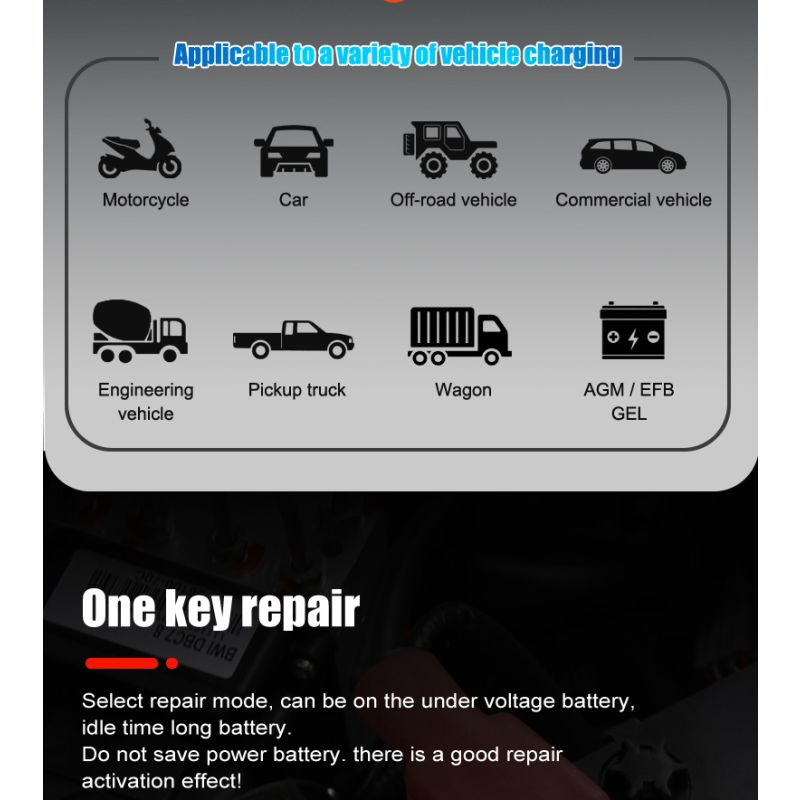 FOXSUR 20A Chargeur de Batterie Portable 12V-24V Réparation Automatique AGM LiFePO4 Performance Fiable